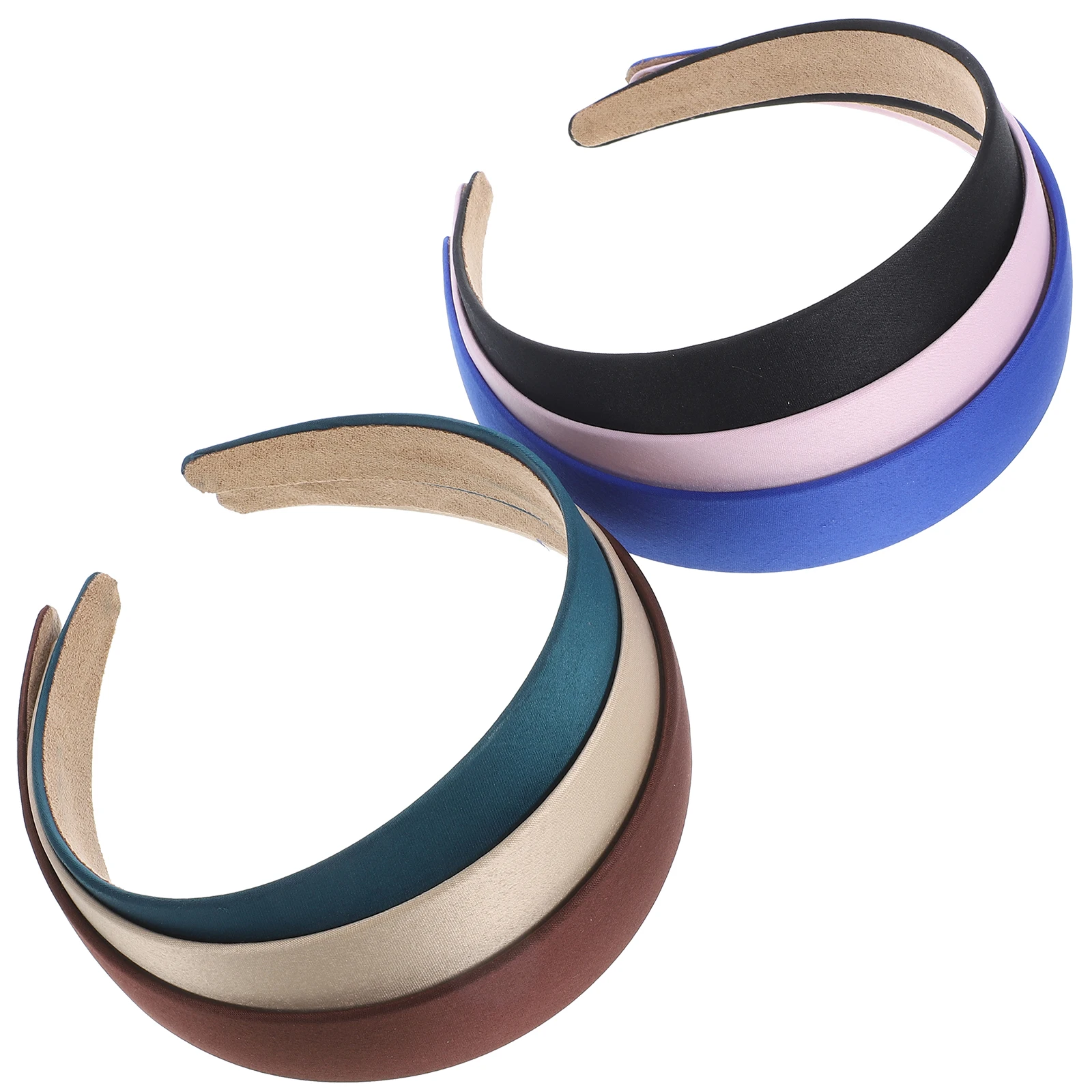 

6pcs Women's Soft Satin Women Headbands Pink Beige Green Black Blue Brown Hair Accessories Spa Headbands Styling Tools