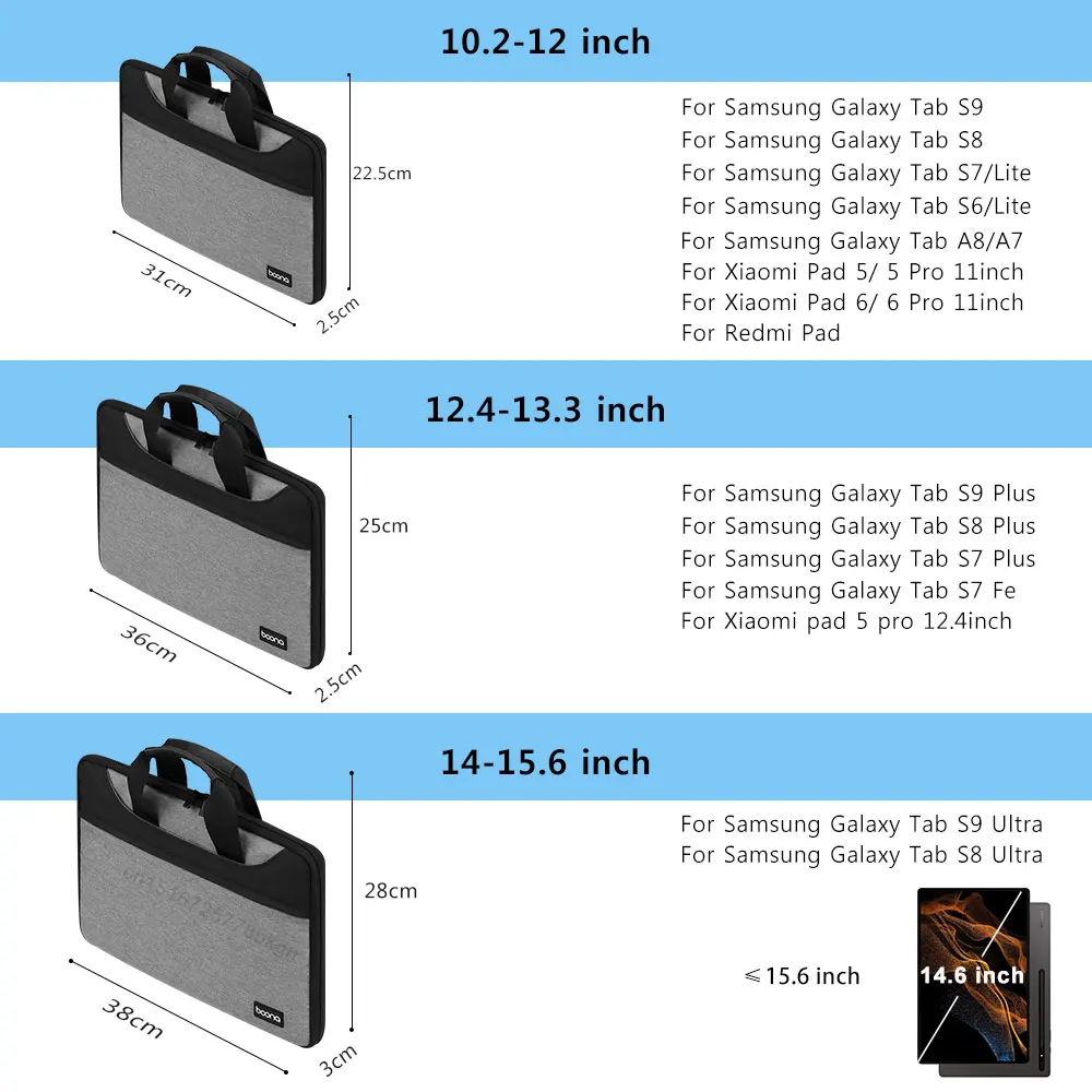 Case For Samsung Galaxy Tab S7 FE S8 Plus S9 Ultra A8 S6 Lite Tablet Bag Pouch For Xiaomi Pad 5 Pro 6 Max 14 Redmi Laptop Bag view 6