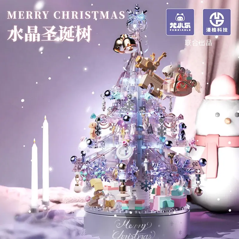 Crystal Christmas Tree Music Box Lighting Decoration Puzzle Assembly Building Block Gift