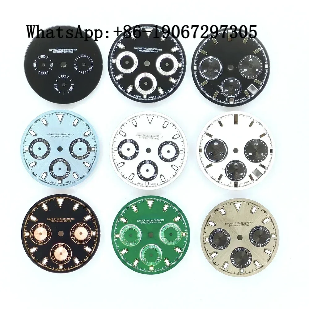 

Циферблат часов 29,5 мм подходит для VK63, кварцевый механизм, модный циферблат, аксессуары Sunburst, различные циферблаты, циферблат, зеленый люм, дополнительное окно даты