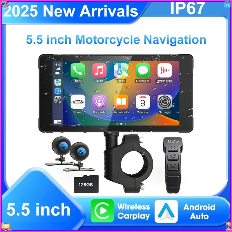 

5,5-дюймовый беспроводной CarPlay Moto Android Auto портативный цифровой мотоцикл приборная панель GPS-навигация экран монитор DVR