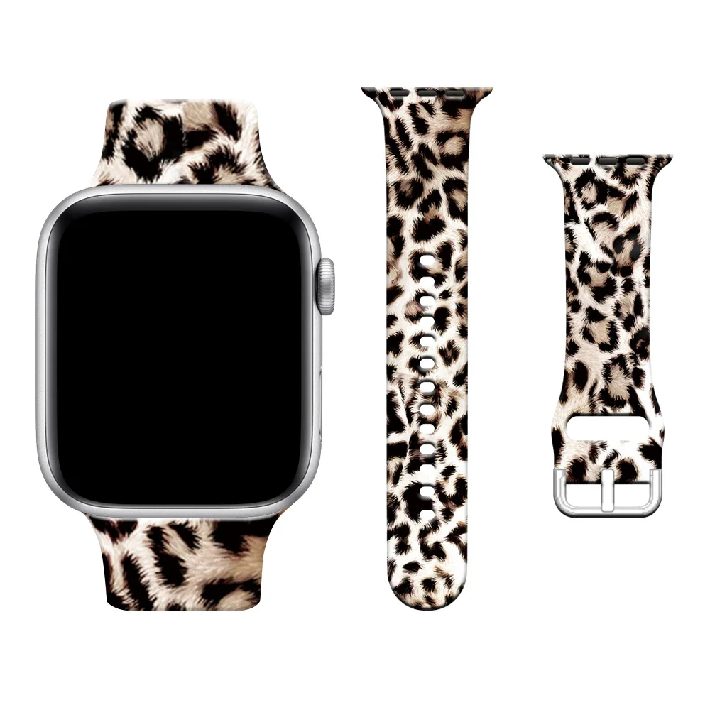 Silicone Strap For Apple Watch Ultra band 10 9 8 7 45mm 41mm 49 44mm Leopard Wristband For iWatch series 6 5 4 SE 42mm 40mm 46mm