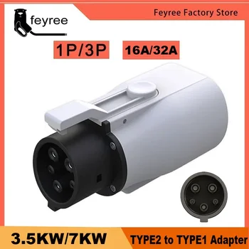 Feyree Tip 2 ila Tip 1 Adaptör IEC 62196-2 ila J1772 Elektrikli Araç Şarjı için EV Şarj Adaptörü 16A 32A Tek Fazlı