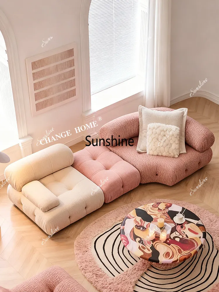Cream air wash linen cotton and linen fabric sofa modern small apartment girl module free combination