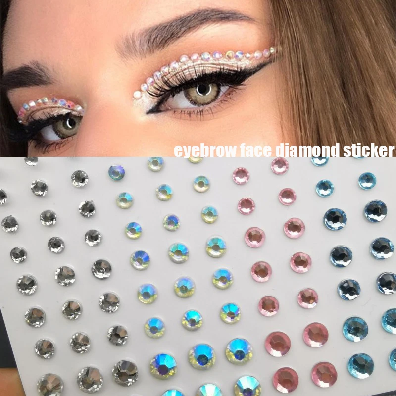 Colorful Diamond Face Body Stickers Mixed Size Self Adhesive Eyeshadow Diamond Fake Tattoos Rhinestone Jewelry Party Decoration