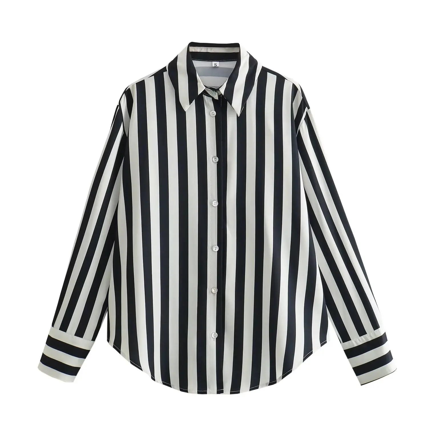 

Women 2024 Spring New Fashion Striped Casual Shirt Retro Long Sleeve Chic Lapel Button Versatile Top Blouses Mujer