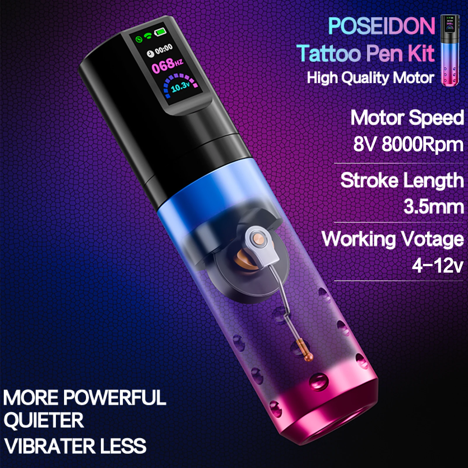 Tattoo Kit POSEIDON Gradient Tattoo Pen Kit For Permanent Makeup Tattoo Machine Kit Wireless Tattoo Power Supply Tattoo Gun Kit