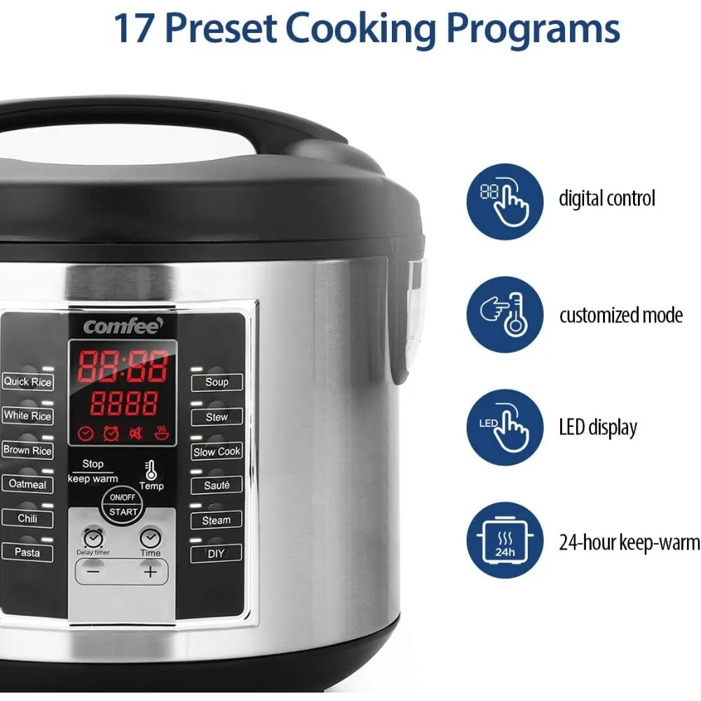 Rice Cooker, Slow Cooker, Steamer, Stewpot, Sauté All in One (12 Digital Cooking Programs) Multi Cooker (5.2Qt ) Large Capacity