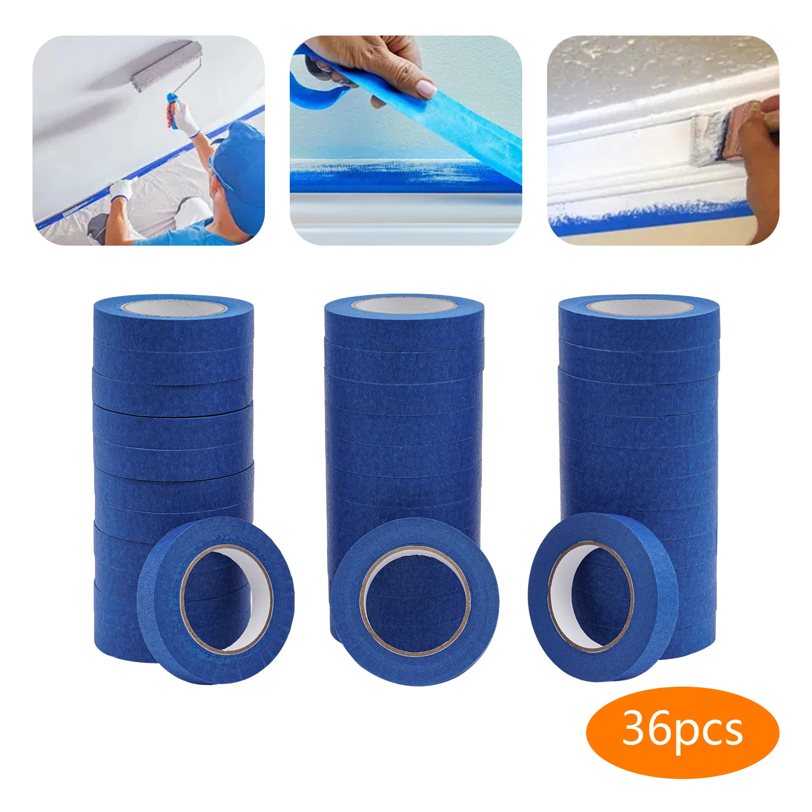 

36 Rolls Tape for Walls 2.4cm x 55m DIY Blue Masking Tapes 180ft per Roll UV Resistant for Car Painting & Wall Decor