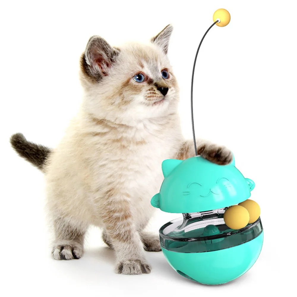 Funny Pet Cat Feeder Spinning Ball Toy Interactive Eating Food Leak Dispenser Cat Teaser Tumbler Pet Toys