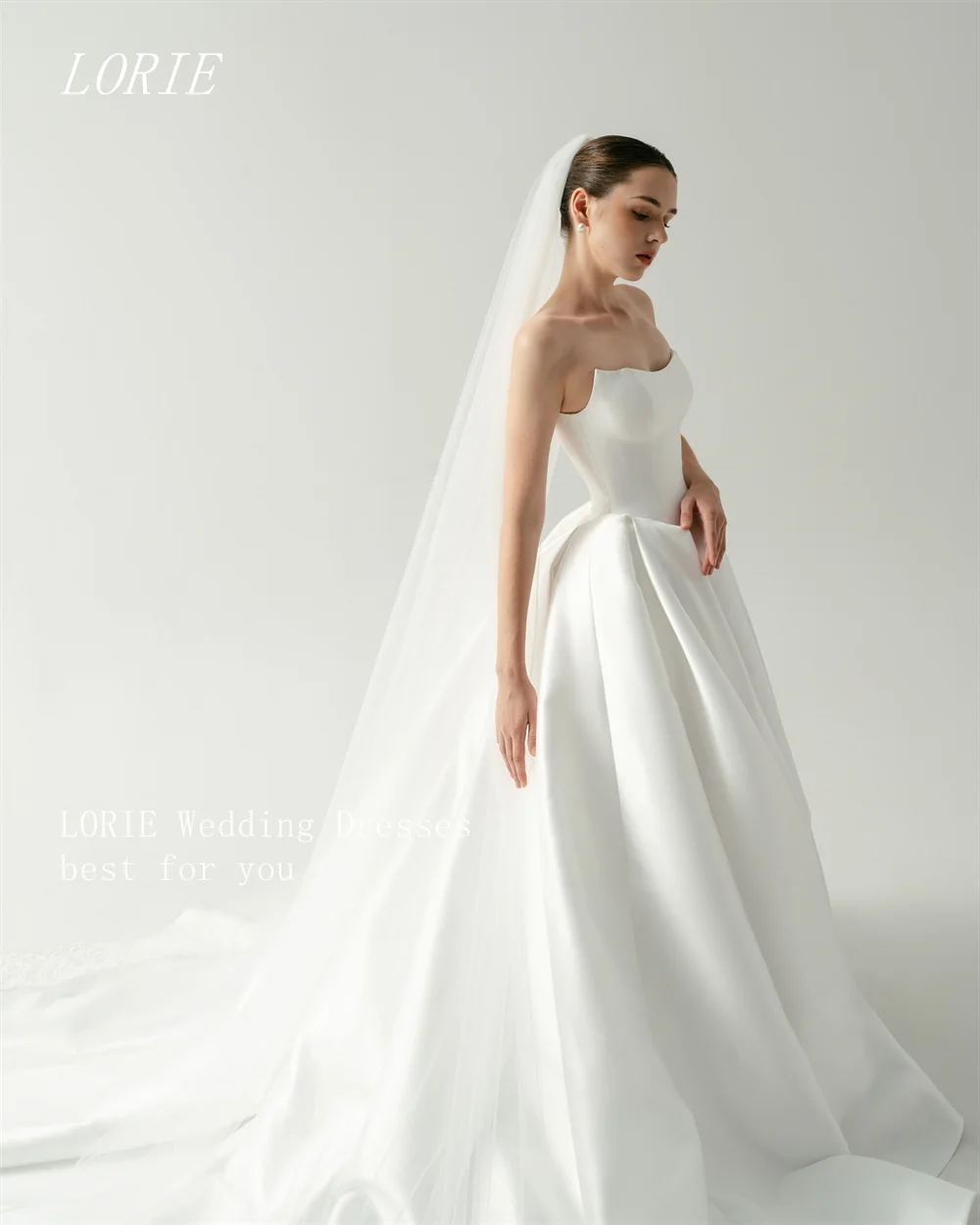 

LORIE Luxury Sleeveless A Line Wedding Dress Strapless Bridal Dresses Elegant Boat Neck Wedding Gown Customized 2026
