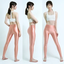 MJINM Women Oily Shiny Foot pants Form-fitting Opaque Sexy High Waist Stirrup Leggings Smooth Super Smoothy Skinny Leggings