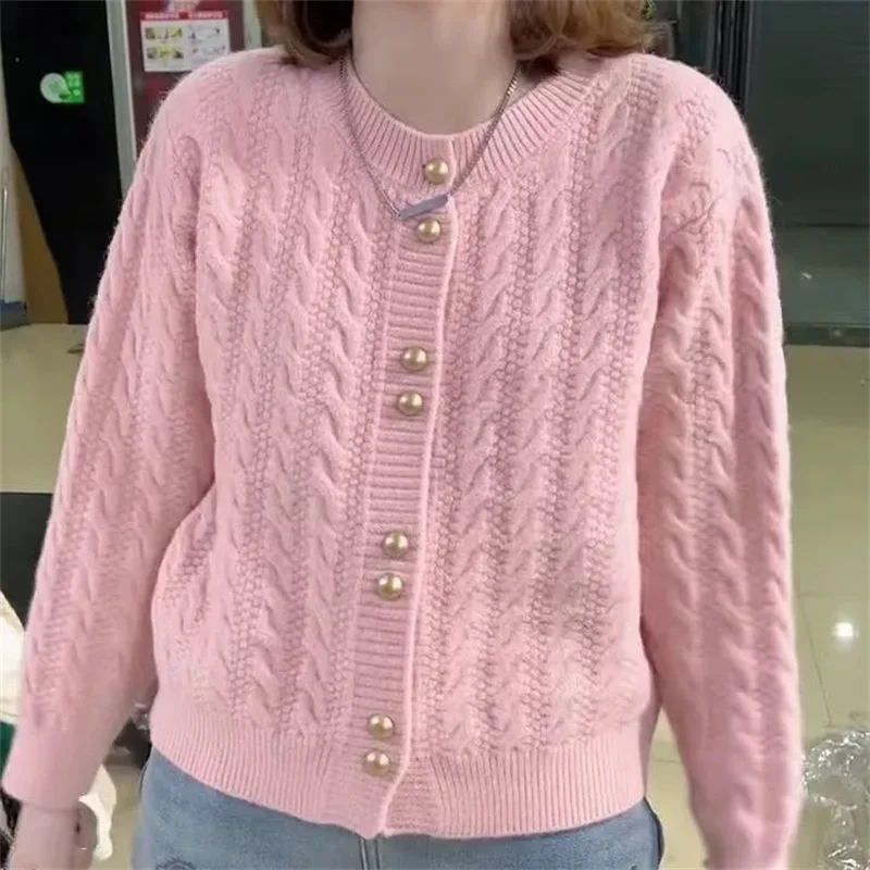 New Round Nec Kdouble-Breasted Autumn Knitted Cardigan Coat Women Korean Loose Casual All-Match Sweater Coat Female knitwear