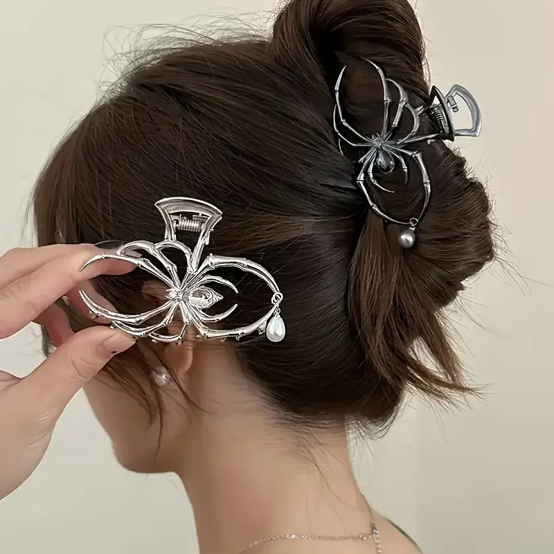 Personalized creative metal spider pearl hair clip, suitable for high-end cool hairstyles of women, Halloween hair accessories