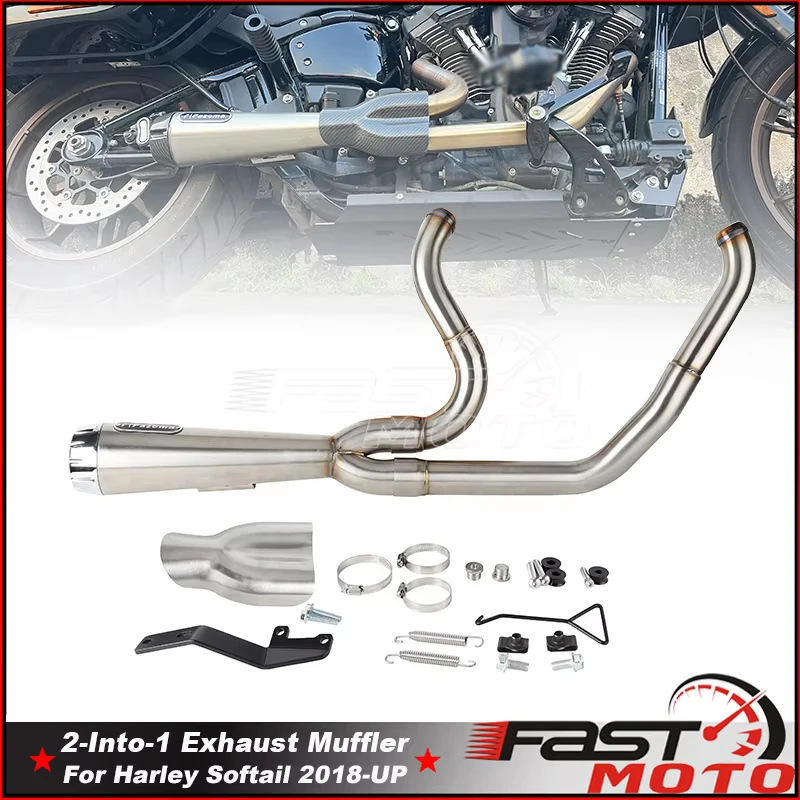 Motorcycle Duals Exhaust 2-Into-1 Full System Muffler For Harley Softail Street Bob Low Rider Standard 2018-up Steel Accessories