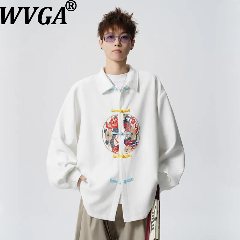 

Мужская рубашка WVGA в китайском стиле с принтом, модная, с длинным рукавом, повседневная, оверсайз, с отложным воротником, новинка весна-осень, модель W20690