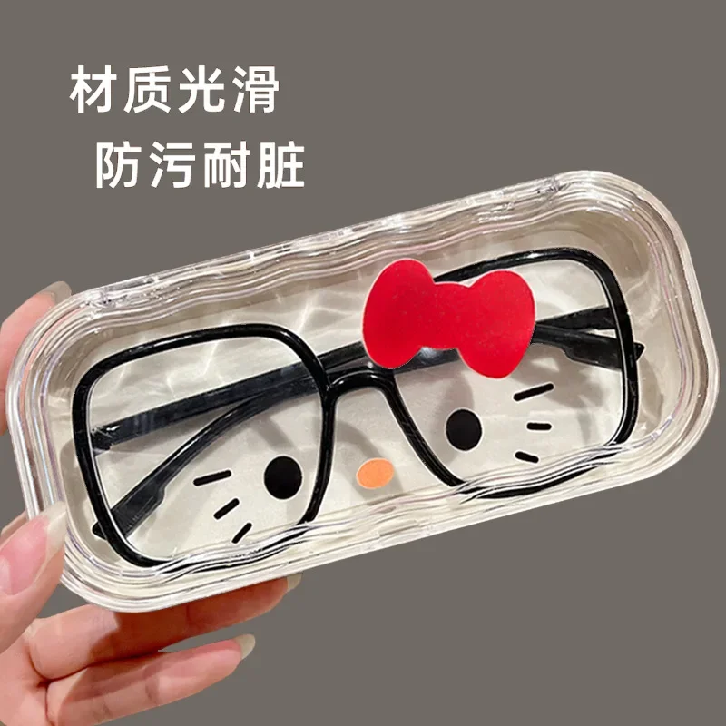 Sanrio-caja de gafas de Hello Kitty de Anime, caja de almacenamiento de gafas portátil transparente y resistente a la presión para niñas, regalos de cumpleaños