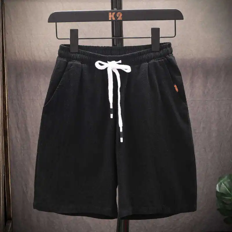 Casual Shorts Men\'s Summer New Elastic Waist Drawstring Solid Color Loose Thin Beach Sports Pants Vintage Fashion Men Clothing