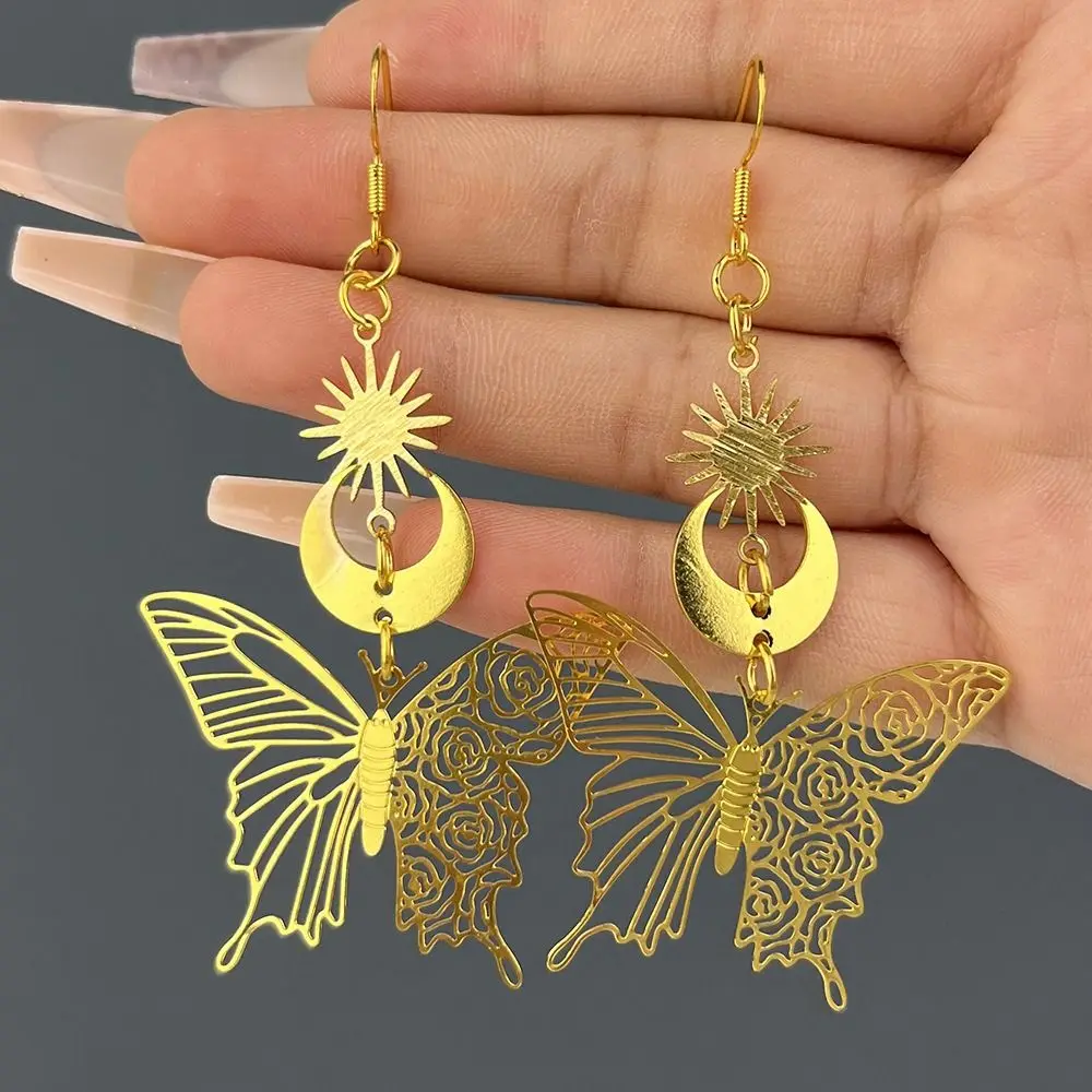 Glitter Sparkling Earrings Mushroom Sun Moon Star Exaggerate Dangle Earrings Gold Silver Alloy Tassel Earrings Studs Girls