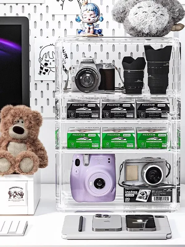 

Прозрачный пылезащитный органайзер для хранения камер и кукол, настольный шкафчик для бухгалтерских принадлежностей, простой дизайн