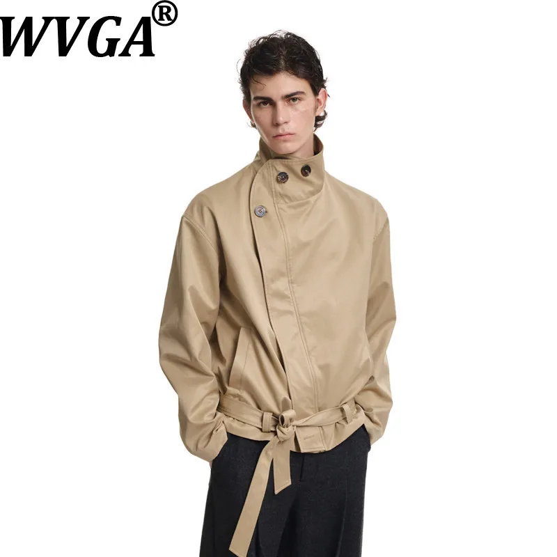 WVGA Spring Autumn New Men Stand Collar Jacket Niche Chic Casual Placket  Multi-Style Straps Trendy Long Sleeve Coats Ins W26882
