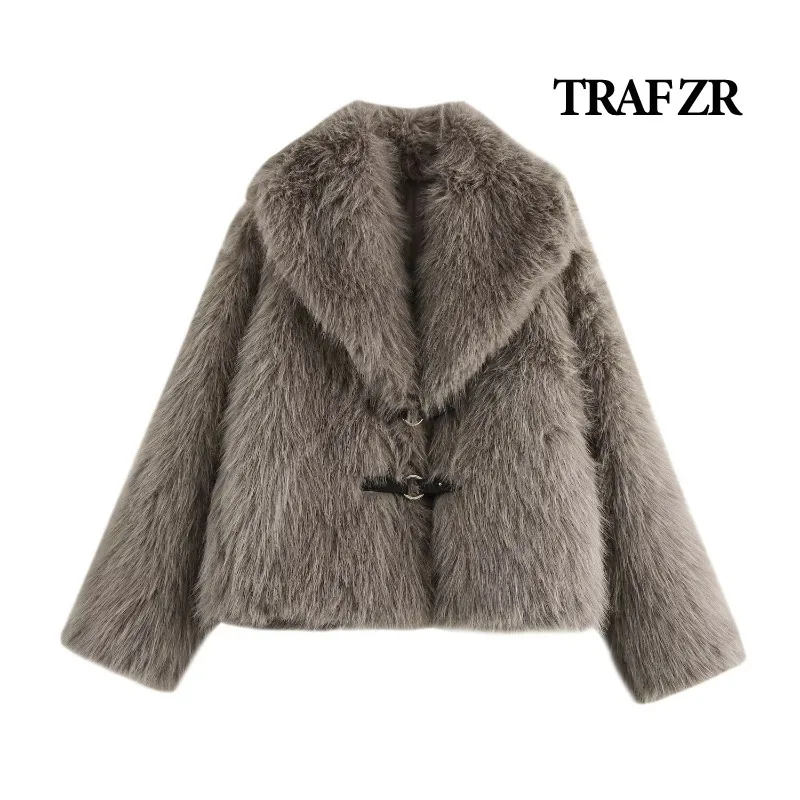 TRAF ZR Padded Coat New in Outerwears Warm Woman Winter Coats Elegant Luxury Women's Coat Faux Fur Khaki Cropped Parkas