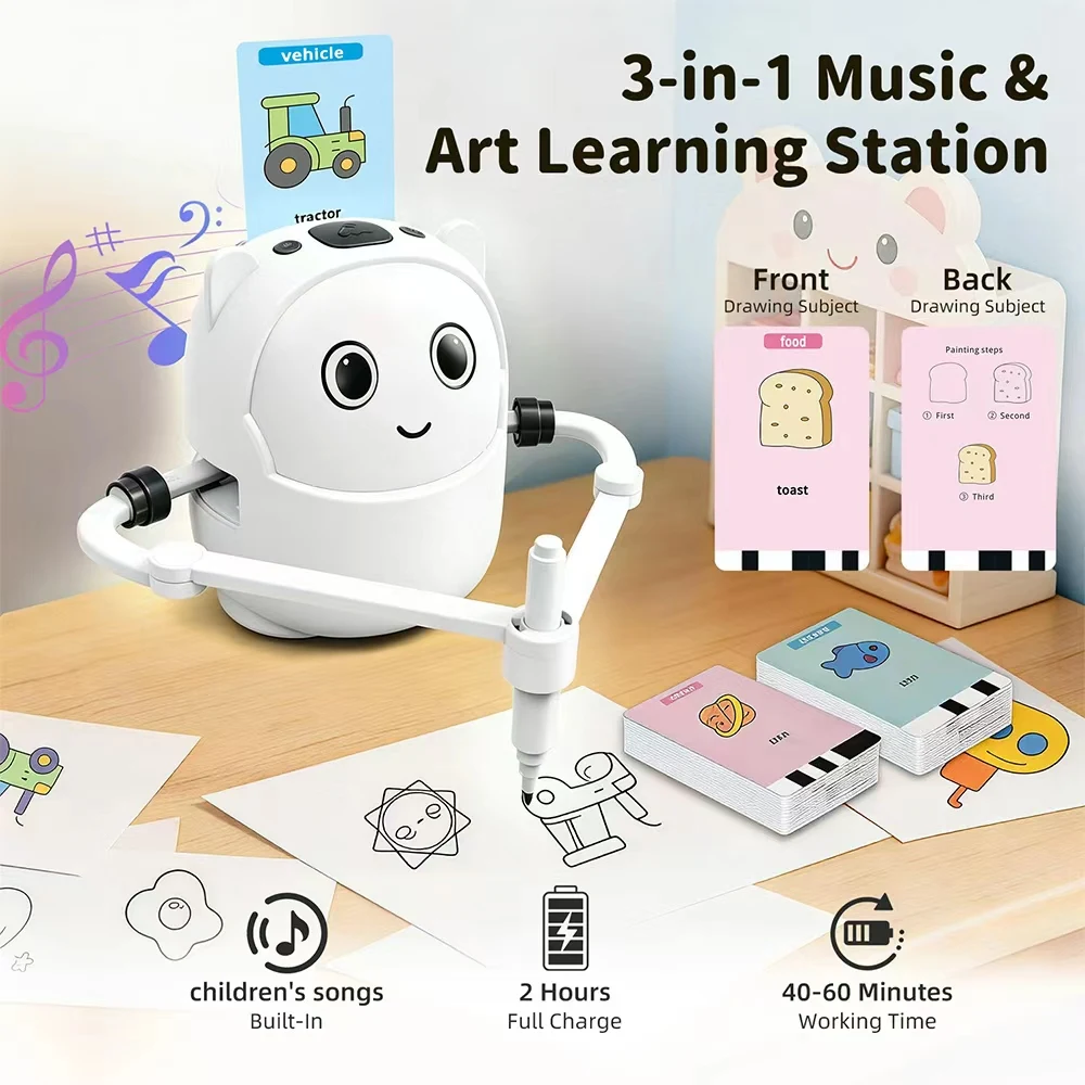 Kids Drawing Robot with 100 Themed Cards Auto-Drawing Toy for Ages 3-8, Builds Creativity, Interactive Educational Robot image 2