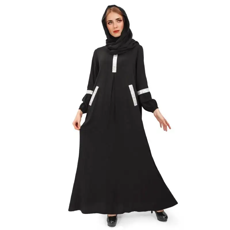 

DAZCOS Women Muslim Dress Long Sleeve Abayas Dress with Hijabs Modest Dresses Dubai Outfits Arabian Robe
