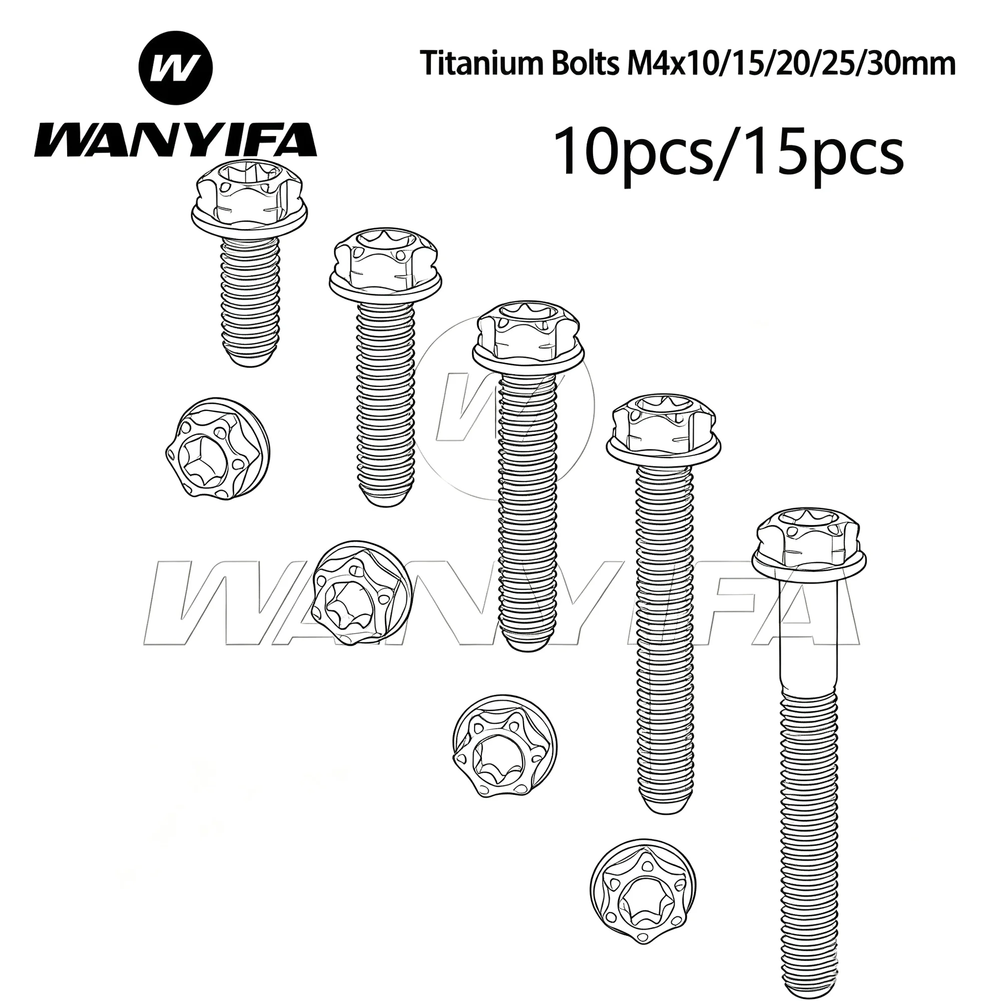 Wanyifa M4 Titanium Flange Head Bolt  (10-30mm Length Range) - Calibration Marked Fasteners for Motorcycle/Bicycle  10/15pcs