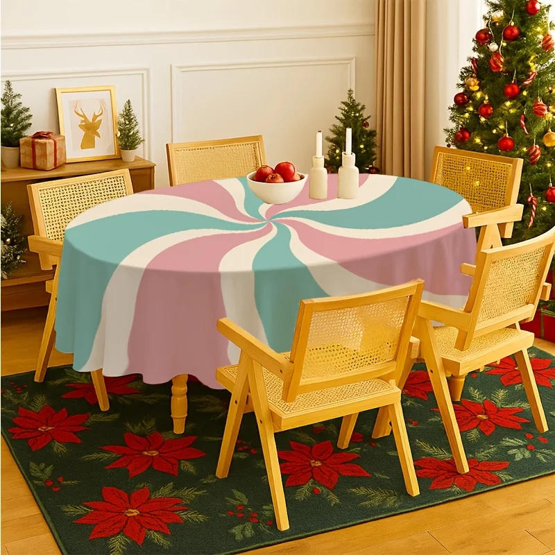 1 piece, circular Christmas tablecloth 60 inches, gingerbread man pattern, resistant to candy stains and washablezyc