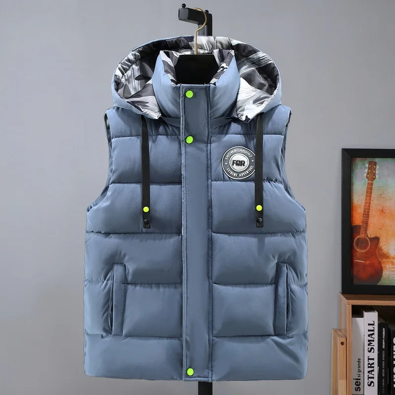 Hooded New Spring Autumn Sleeveless Jacket for Men Fashion Warm Hooded Male Winter Vest Light Plus Size Mens Work Vest Waistcoat