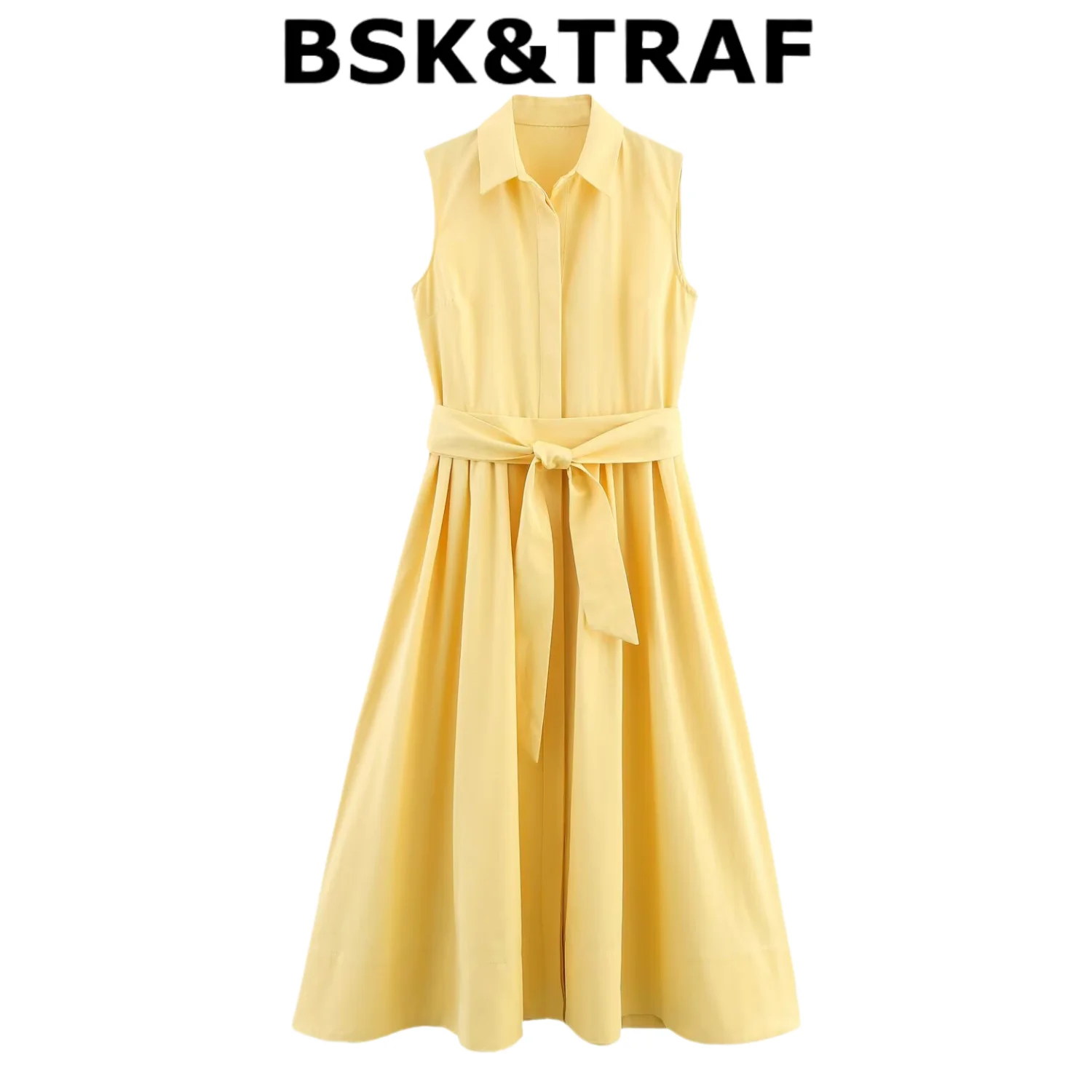  Women's 2025 Summer New Solid Color Series Belt Shirt-style Sleeveless Dress 4043/072