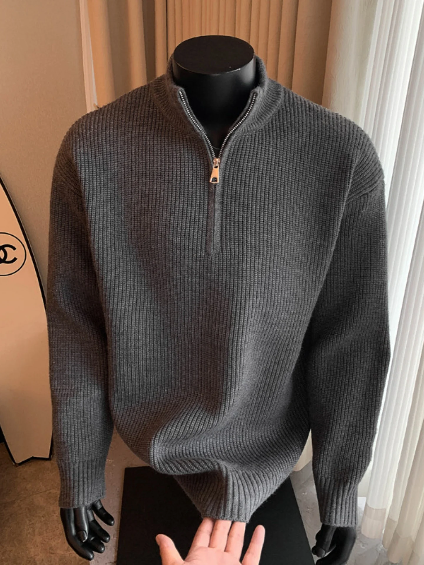 

Мужской трикотажный свитер на молнии, зимний, утепленный, повседневный, для ношения под одеждой, Cool Haome Cleanfit, верхняя одежда