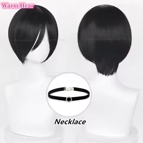 Anime Ada Wong Synthetic Hair Black Short 32cm Ada Wong Cosplay Anime Wigs Heat Resistant Halloween Party Woman Wigs + A Wig Cap