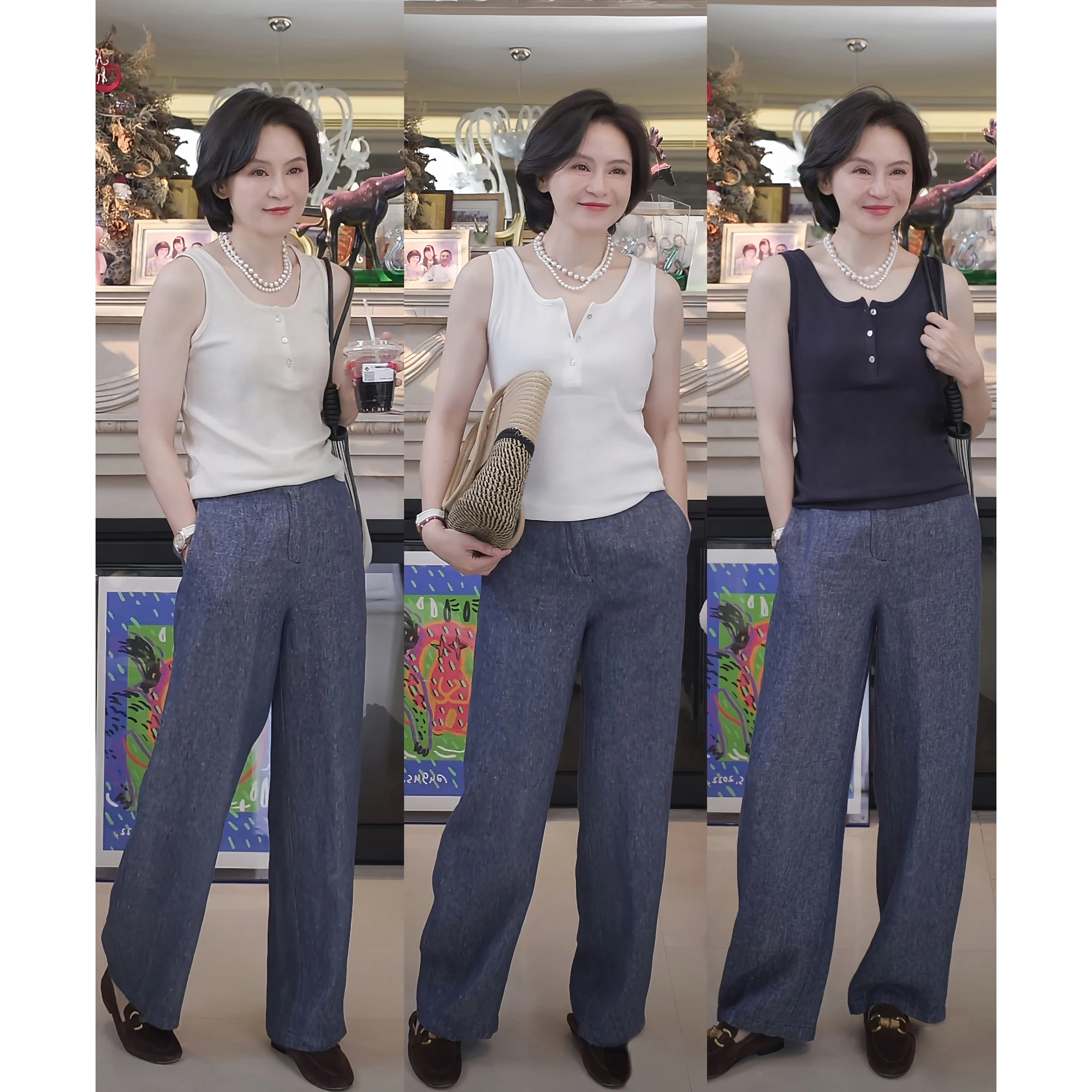 

Летний топ из смесового материала (лиоцелл, хлопок, лён) для женщин, прямой крой, однотонный, для повседневной носки, с круглым вырезом.