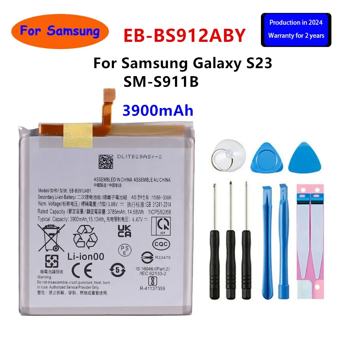 

2024 years New EB-BS912ABY 3900mAh Replacement Battery For Samsung Galaxy S23 SM-S911B Mobile Phone Batteries + Tools