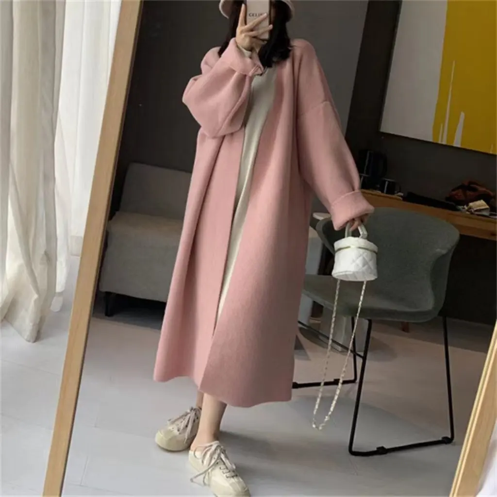 

Elegant Lazy Style Knitted Cardigan Women's Long V-Neck Thick Autumn Winter Large Size Simple Design Sense Outerwear