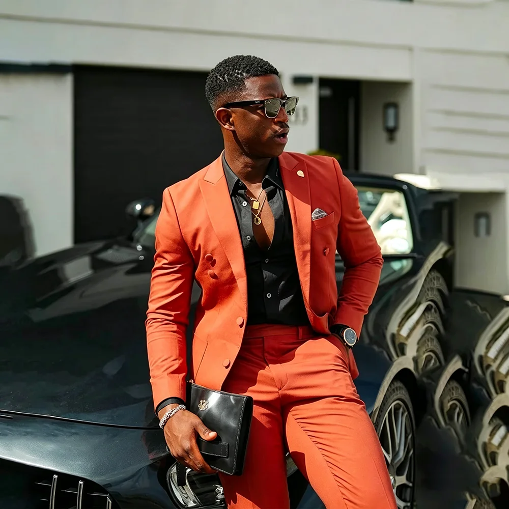 Men's Peak Lapel Double Breasted Casual Business Commute Suit Fashion Trending Formal Slim Fit Groom Tuxedos Jacket Pants