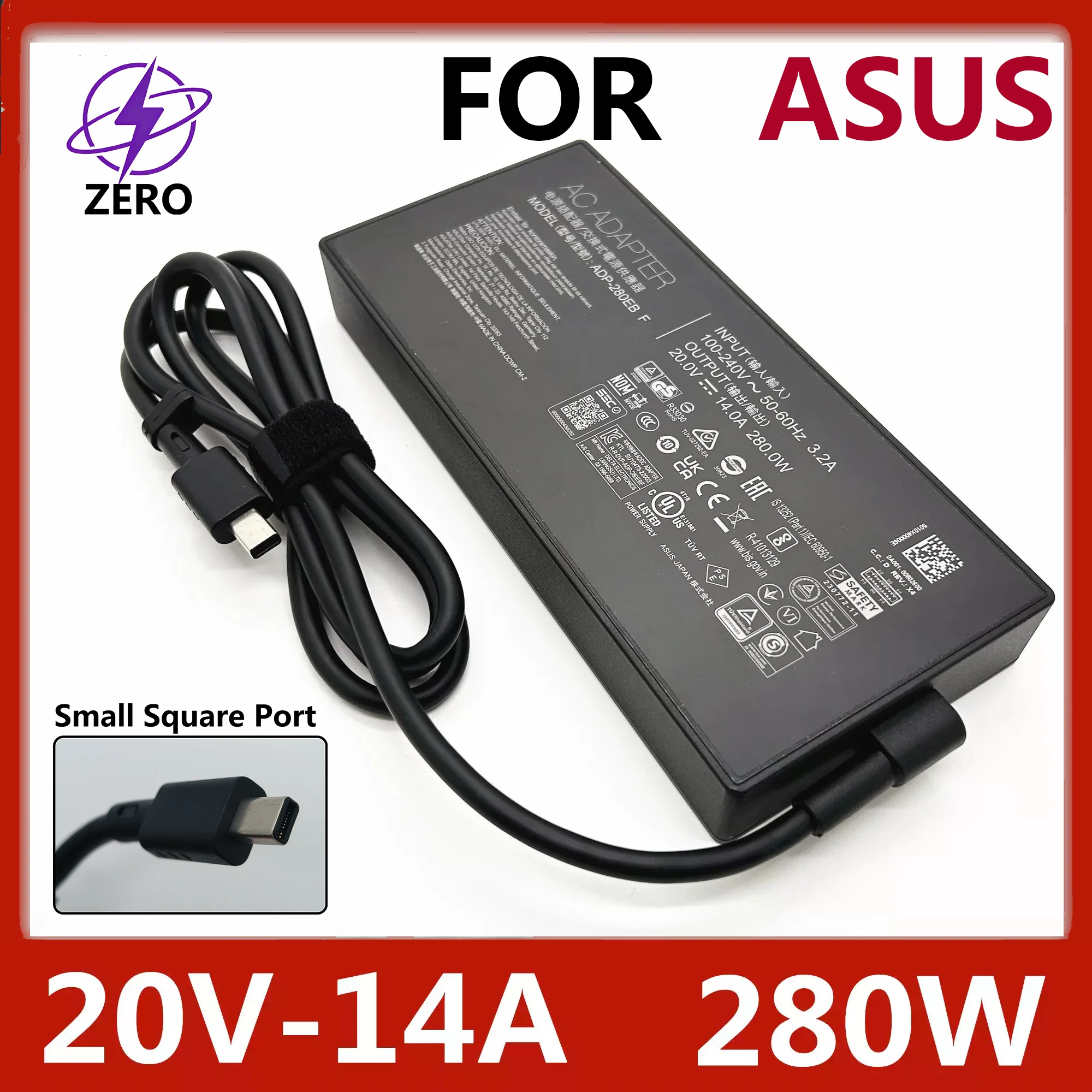 Cargador Original de 280W 20V14A para Portátil Asus Tuf Gaming F16 Fx608 Fa608 Rog Zephyrus G16 Ga605 Gu605 Proart Px13 Hn7306