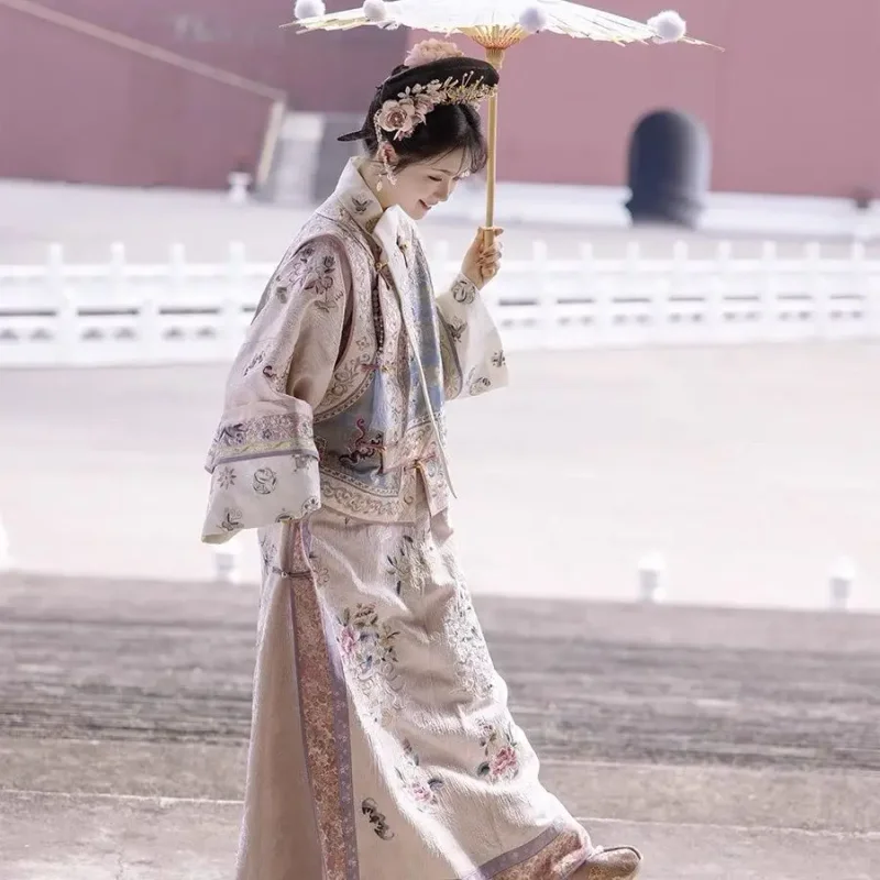 Qing Dynasty Printed Ancient Clothes Hanfu Female Cloak Skirt Chinese Silk Embroidered princess Hanfu Full Set Women's
