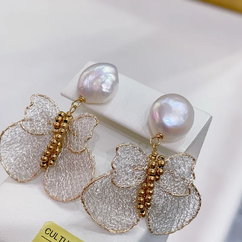 

SGARIT Korean Version Pearl High-end Feeling Light Luxury 14k Filled Gold Earrings Women's Jewelry Ear pendant SE32