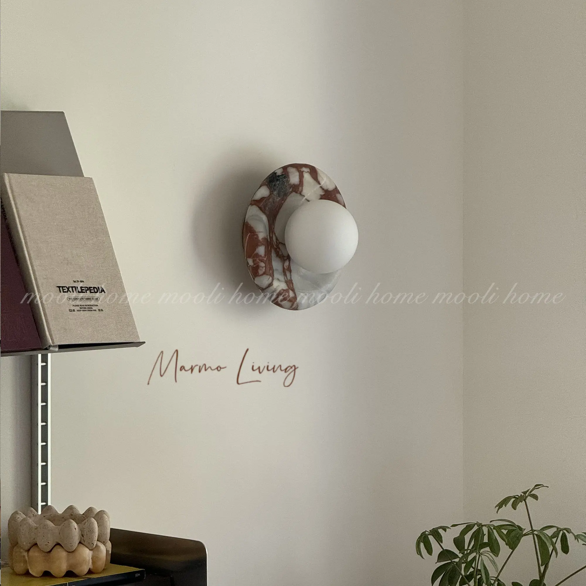 Lámpara de Piedra Roja Calacatta de 14cm/20/25CM, Lámpara de Pared de Mármol 100% Natural, Lámpara Wabi Sabi para Villas de Diseño, Pasillos y Dormitorios
