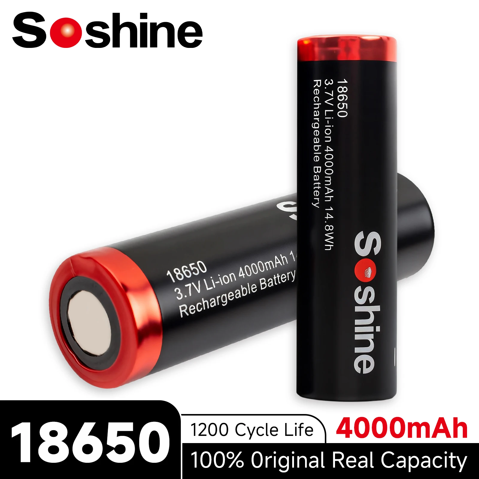 

Soshine 18650 4000mAh 3.7V Discharging Battery 4000mAh Highest Capacity Lithium Rechargeable Batteries for Flashlight Batteries