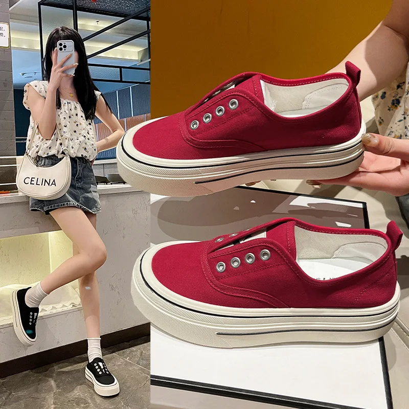 Slip on Comfortable Canvas Casual Shoes Women's Mules Thick Bottom Versatile Adults Footwear Spring Autumn Lady Slippers Fashion