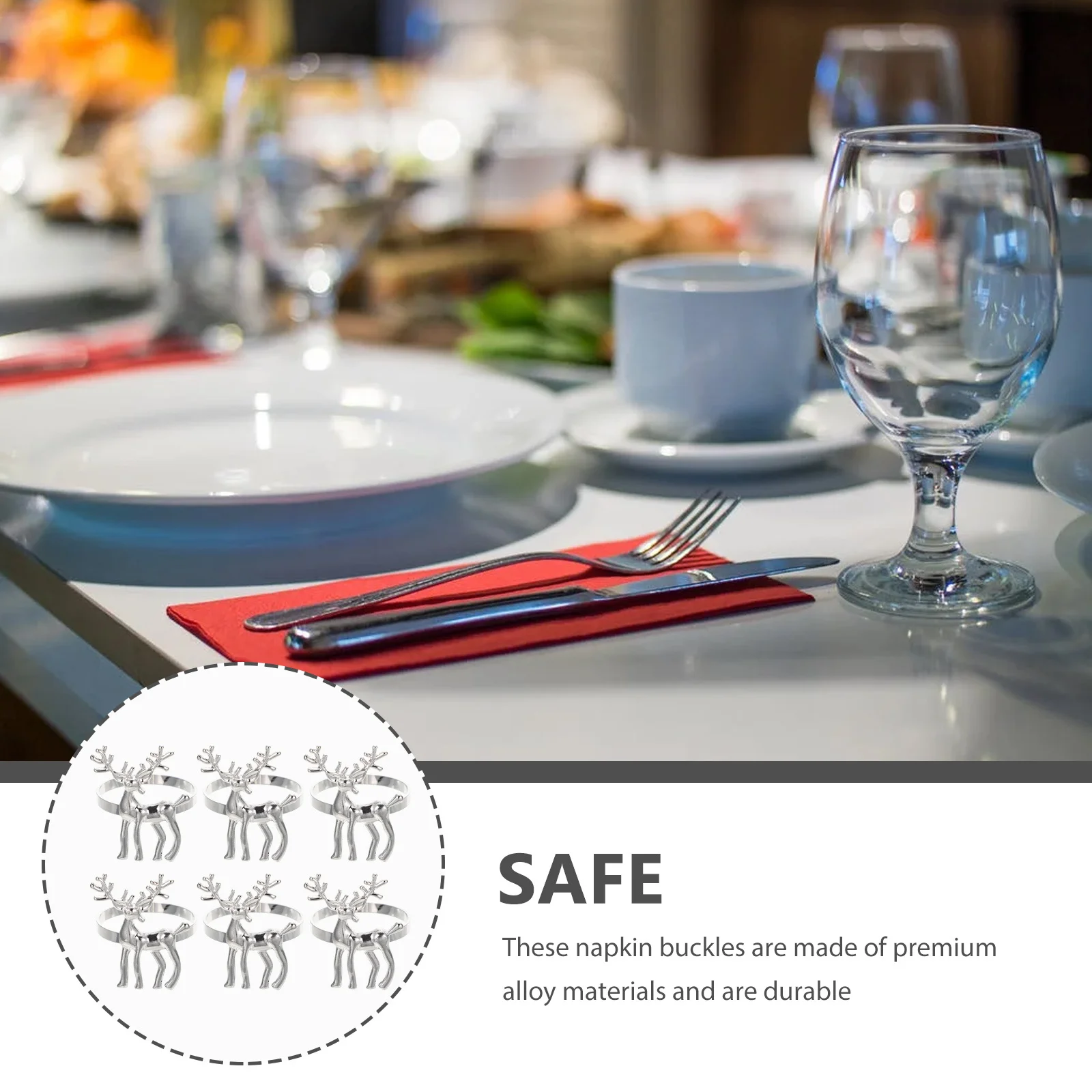 

6Pcs Alloy Elk Shaped Napkin Rings Christmas Dinner Party Buckles Napkin Holders for Tables Tableware Adornments