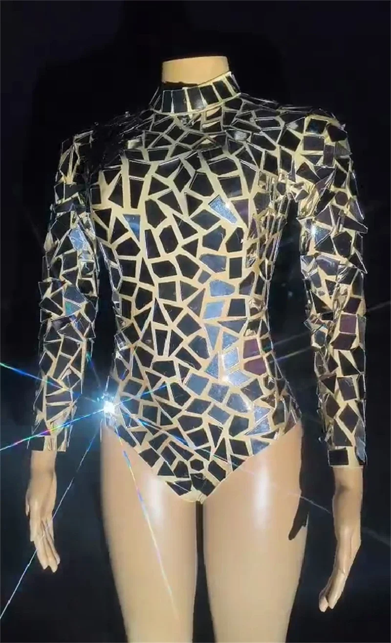 

Sparkly Mirror Sequins Bodysuits For Women Night Clubwear DJ DS Gogo Clubwear
