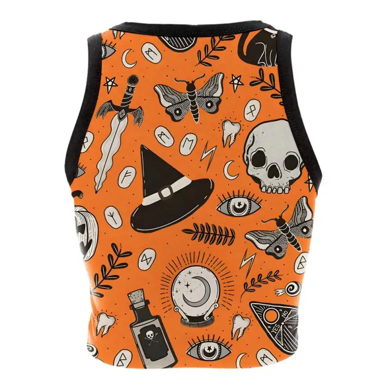 Nadanbao Damen-Crop-Top mit Geister-Kürbis-Print, kurze Weste mit Rosen-Totenkopf-Muster, sexy, schmales, ärmelloses Hemd, Halloween-Party-Top – Detail 28