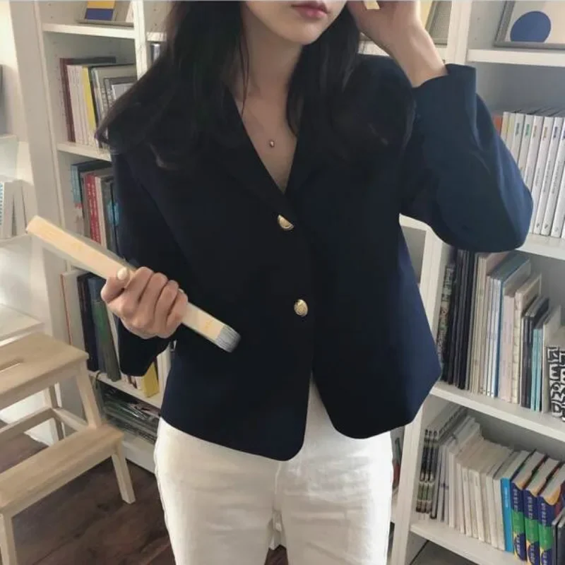 

2024 Korea Women Autumn Cotton Blazers Brief Jackets Coat Single Breasted Blazer Feminina Chaqueta Mujer Outer Wear Veste Femme