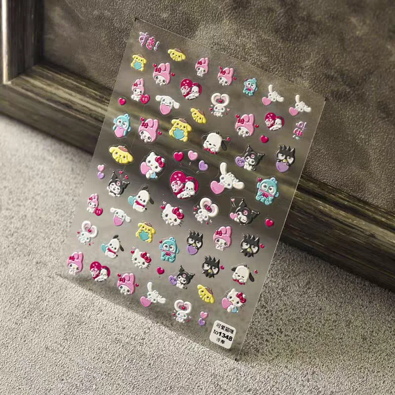 1 sheet Girl heart high appearance level Sanrio cute cat relief stick diy cute three-dimensional back glue cute nail sticker