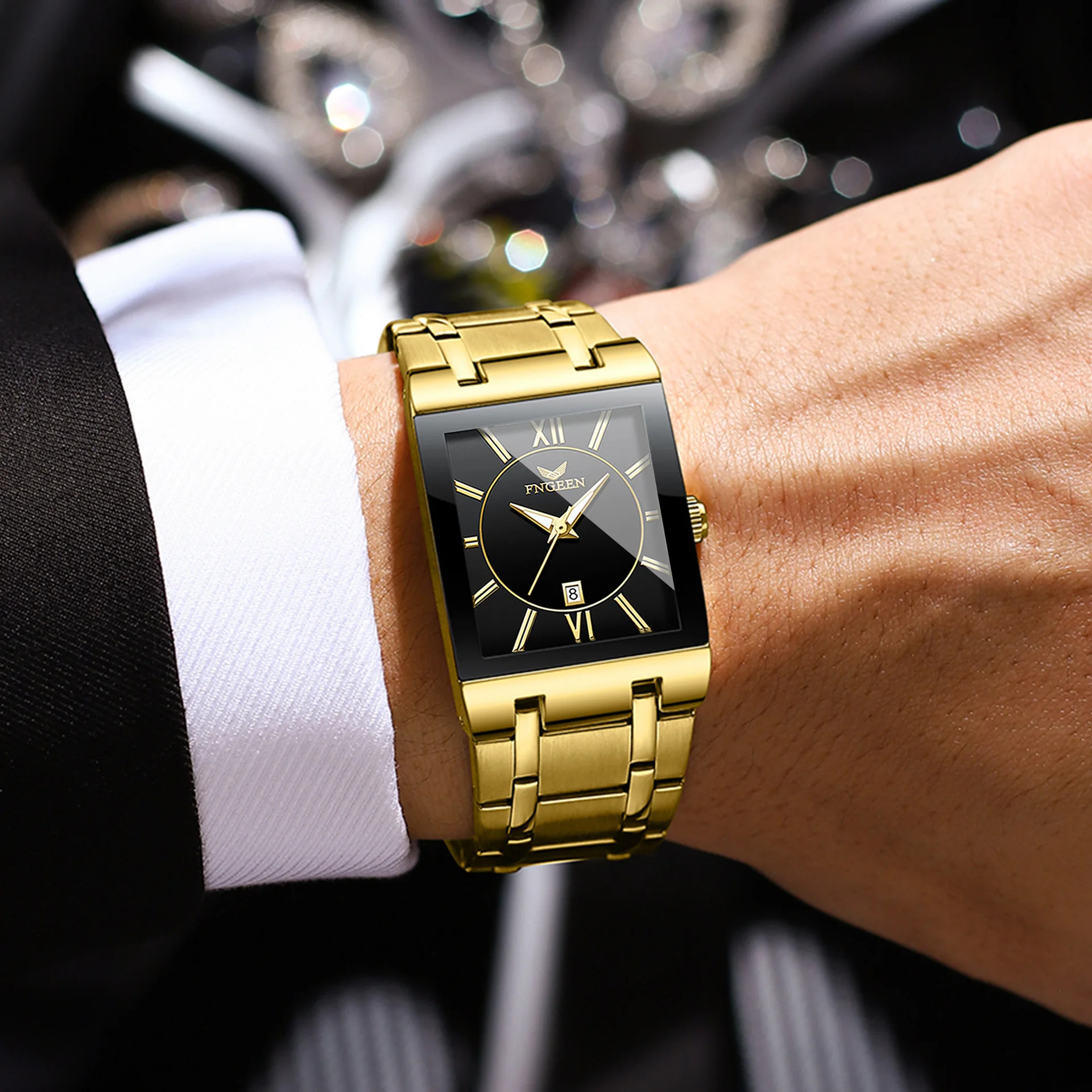 ZH133 ファッショントレンドメンズ腕時計防水カレンダースクエアステンレススチールクォーツ時計ビジネス時計ギフト、男性用腕時計